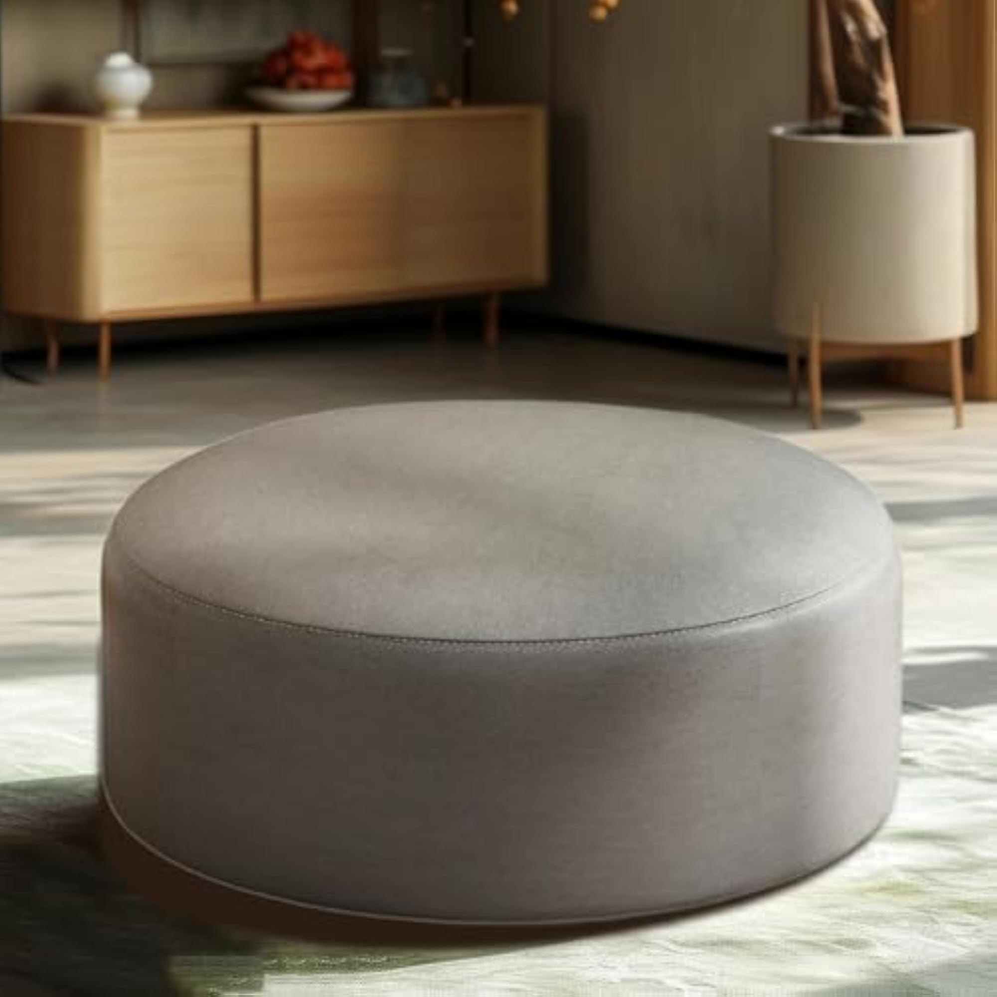 Round Soft Floor Cushion for Home and Office, Dark Gray